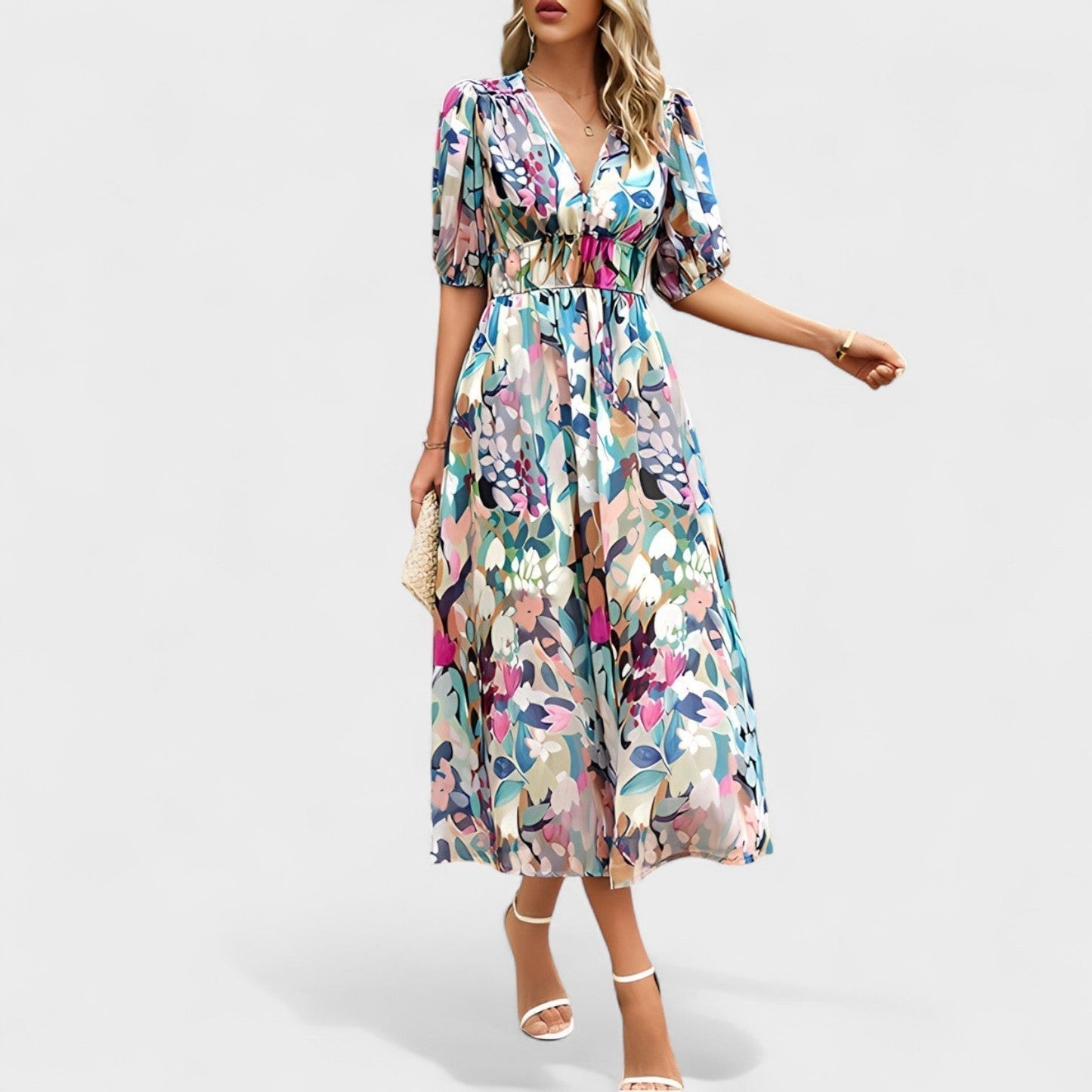 Clara - Elegant blomstret midikjole
