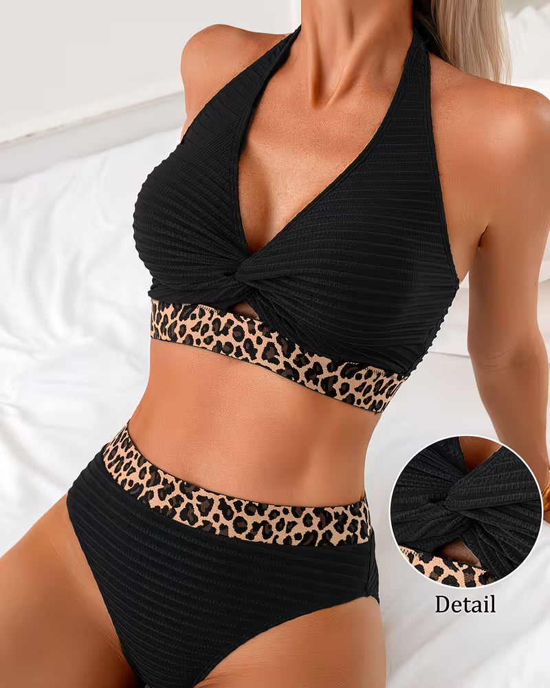 Valentina - Leopardmønstret bikini med farveblokke