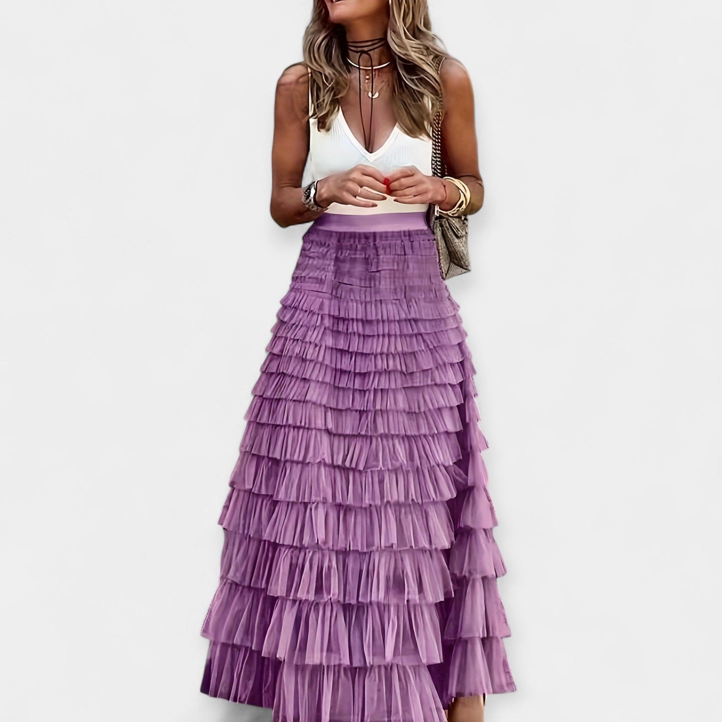 Martina - Boho nederdel med satinfinish