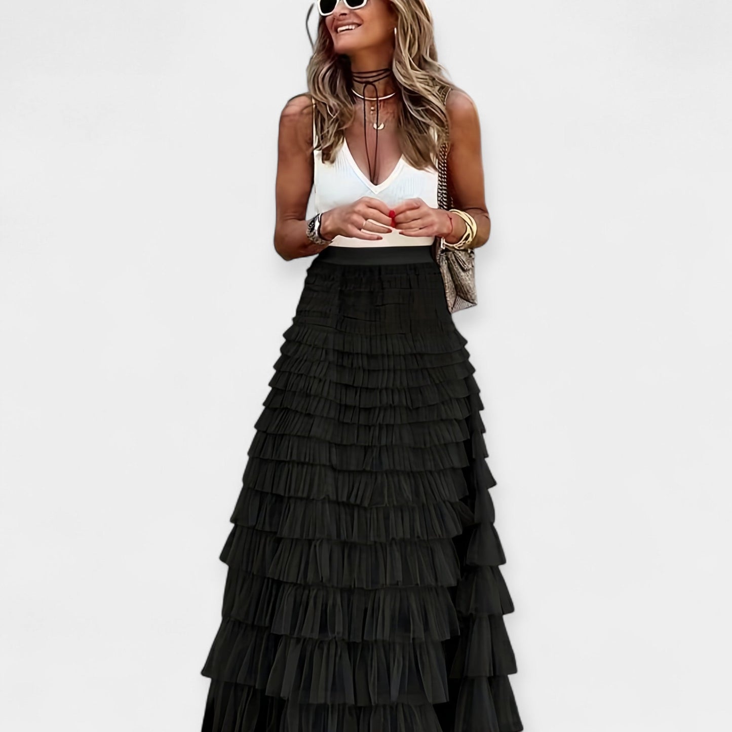 Martina - Boho nederdel med satinfinish