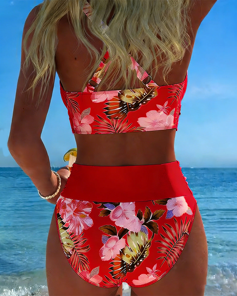 Eduarda - Bikini med kontrasterende blomsterprint og slids