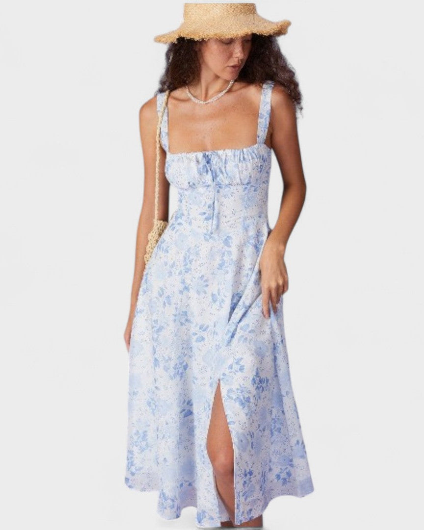 Renata - Blomstret Midikjole Blå