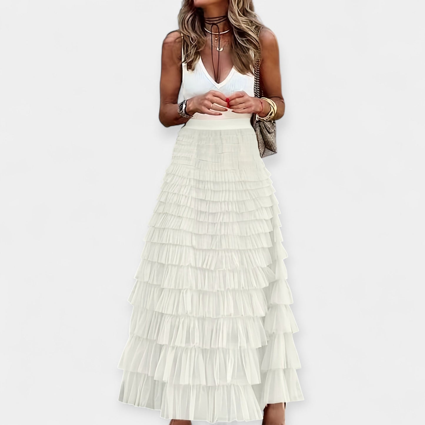Martina - Boho nederdel med satinfinish