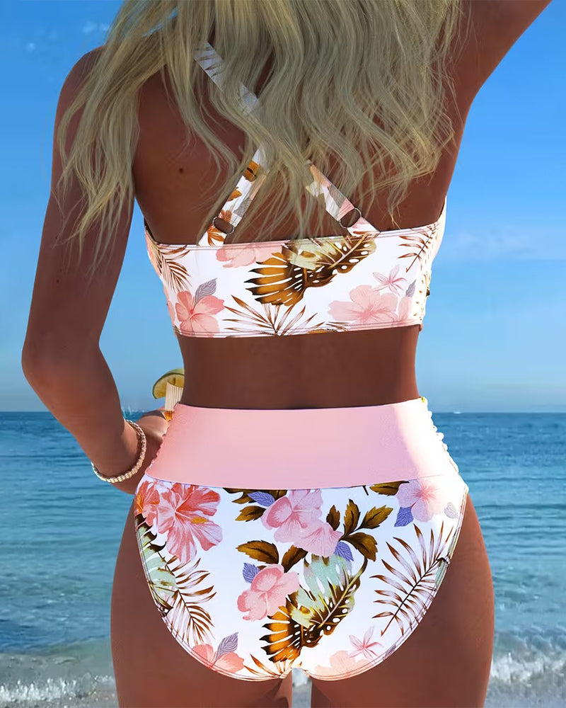 Eduarda - Bikini med kontrasterende blomsterprint og slids