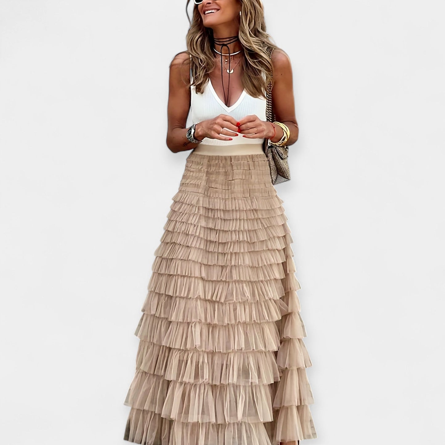 Martina - Boho nederdel med satinfinish