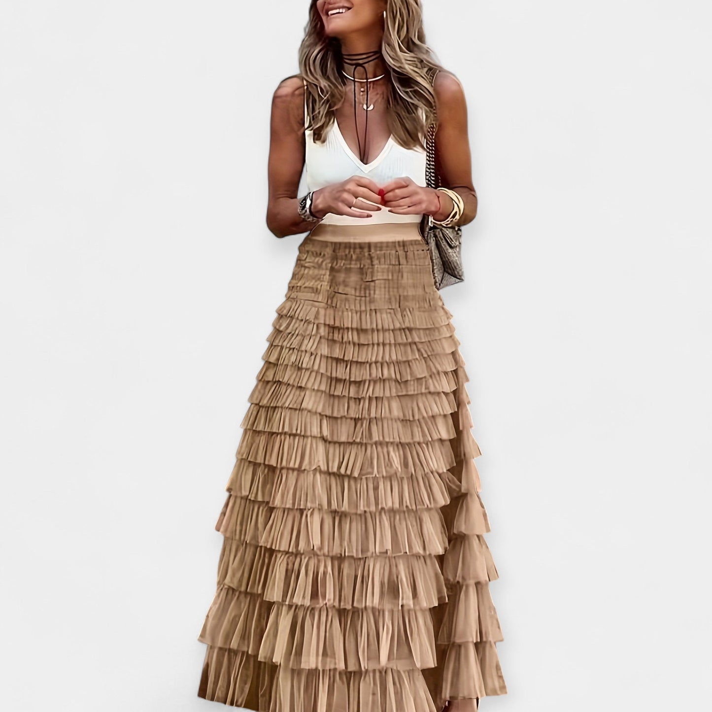 Martina - Boho nederdel med satinfinish