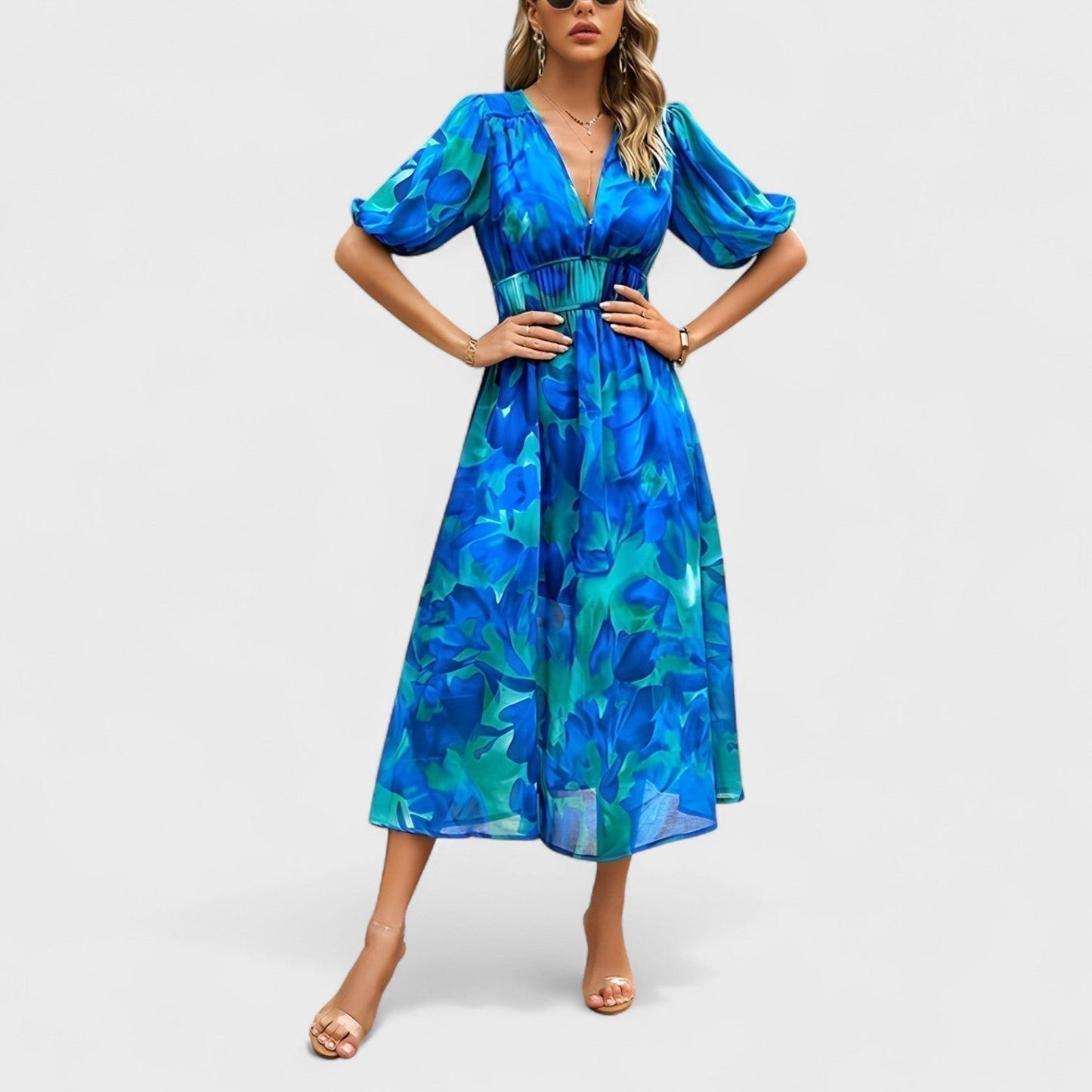 Clara - Elegant blomstret midikjole