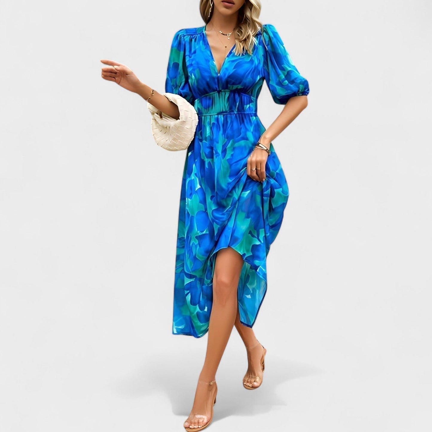 Clara - Elegant blomstret midikjole