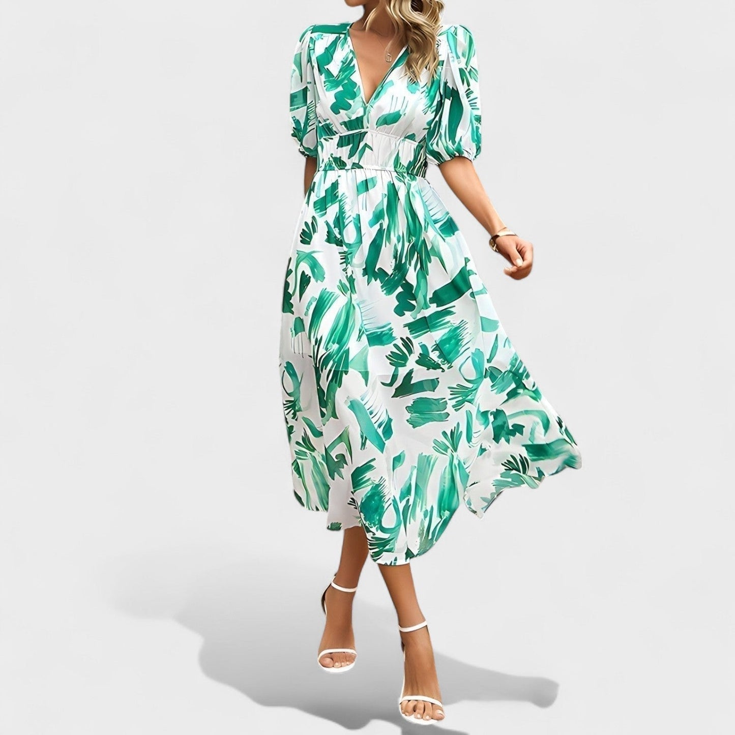 Clara - Elegant blomstret midikjole