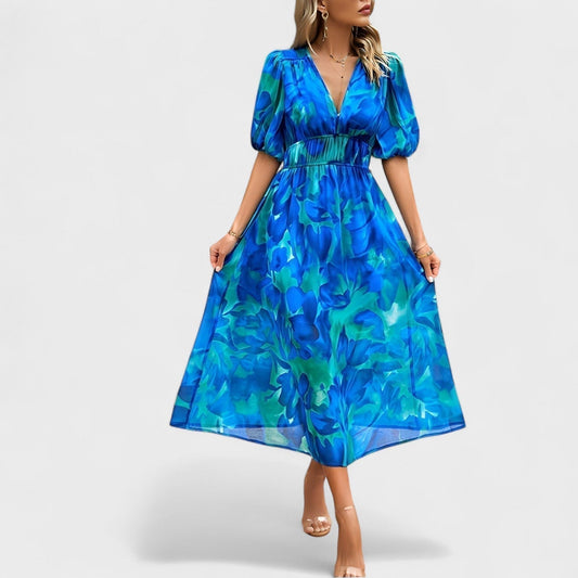 Clara - Elegant blomstret midikjole