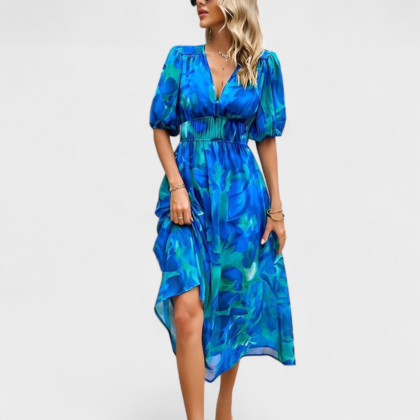 Clara - Elegant blomstret midikjole