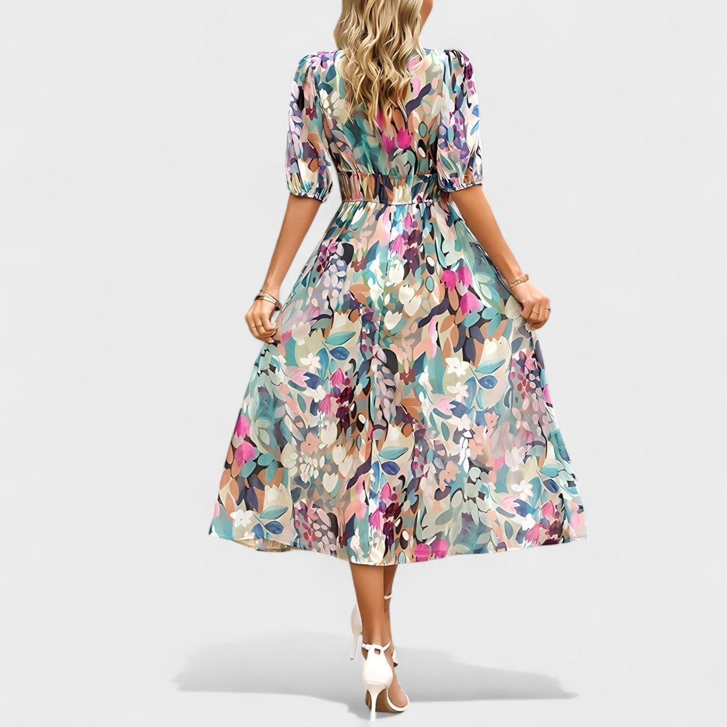 Clara - Elegant blomstret midikjole