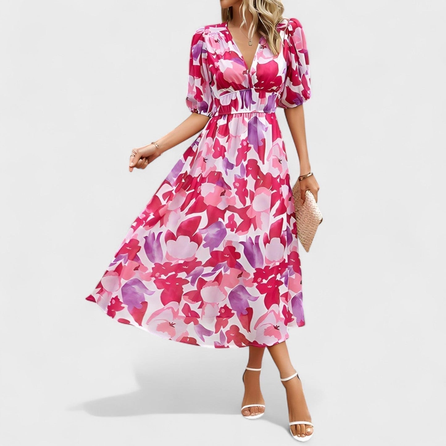 Clara - Elegant blomstret midikjole