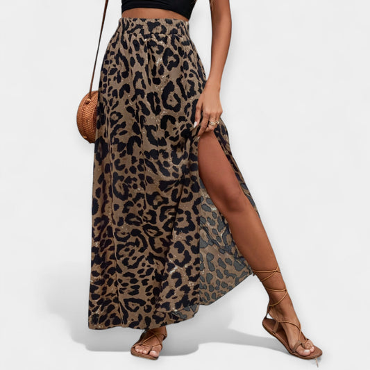 Lara - Midinederdel med leopardprint