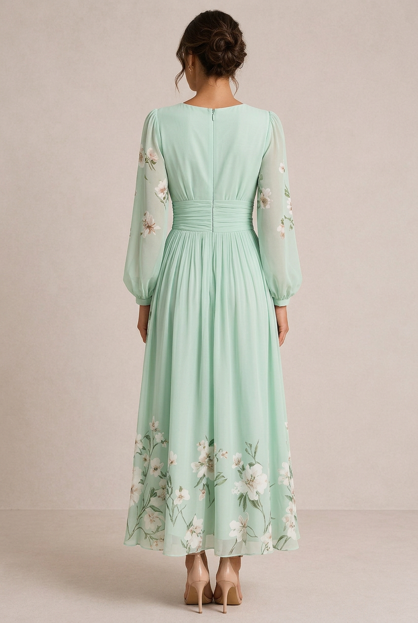 Verónica - Grøn blomsterkjole