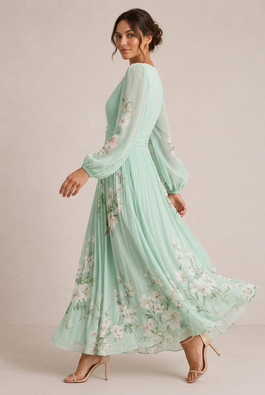 Verónica - Grøn blomsterkjole
