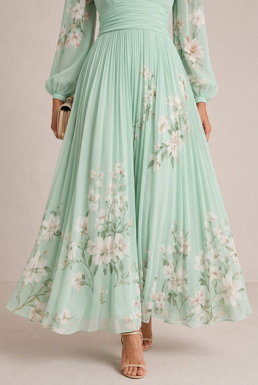 Verónica - Grøn blomsterkjole