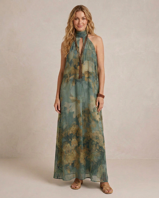 Flora - Boho maxikjole i blomstret chiffon
