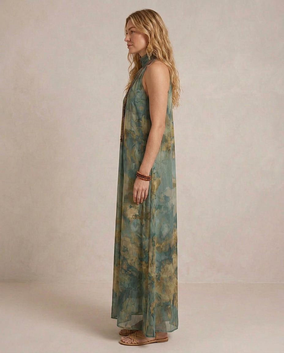 Flora - Boho maxikjole i blomstret chiffon