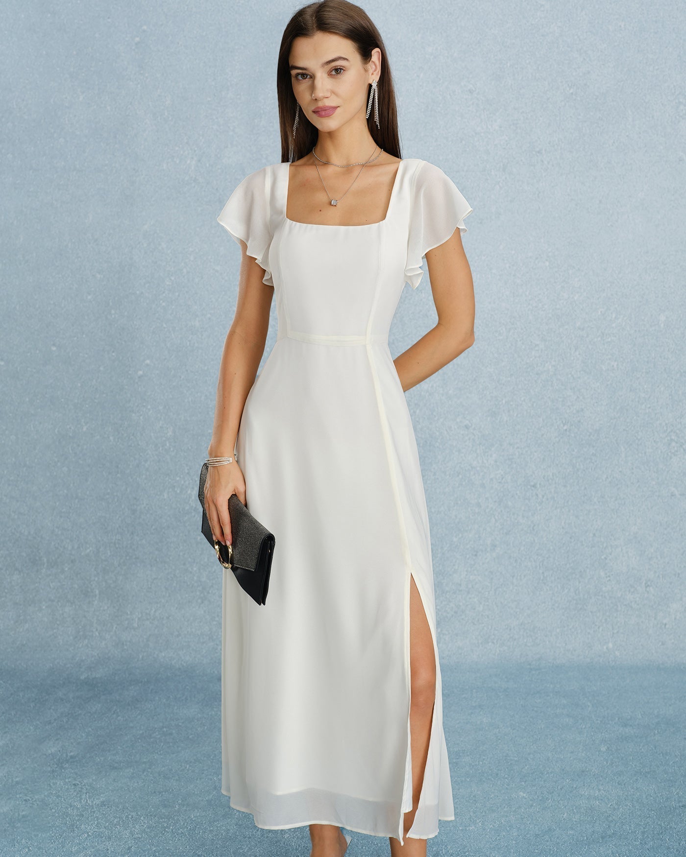Liliana - Vestido Longo com Decote Quadrado